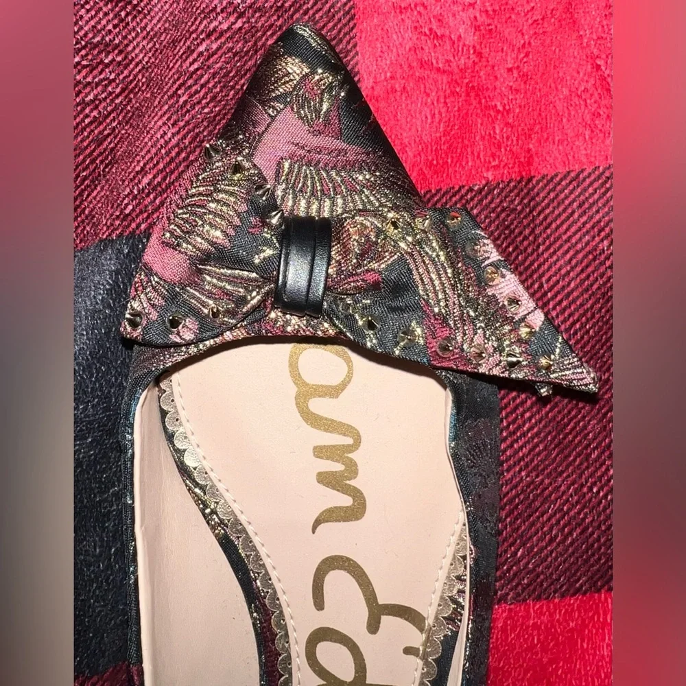 EUC Sam Edelman Raisa Studded Black Bird Jacquard Pointed Flats - Picture 5 of 9